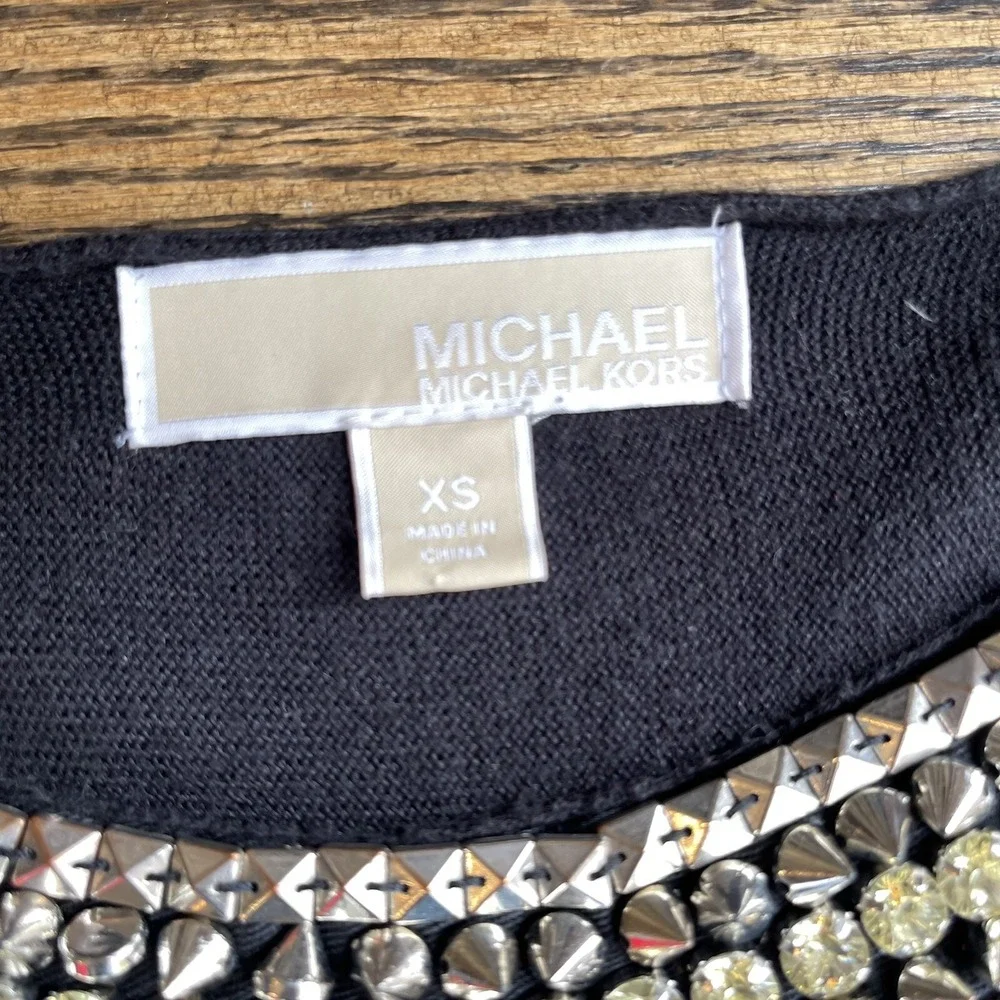 Michael Michael Kors Black Jewel Neck Tunic Sweater Long Sleeves Women's Size XS